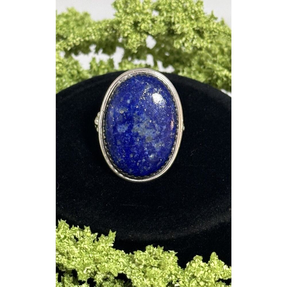 Sterling Silver Chunky Oval Lapis Lazuli Ring Size 6.5 - Picture 3 of 7
